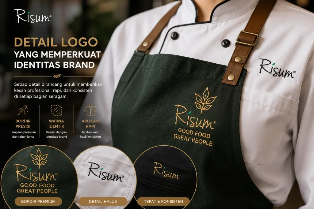 detail logo custom pada seragam restoran